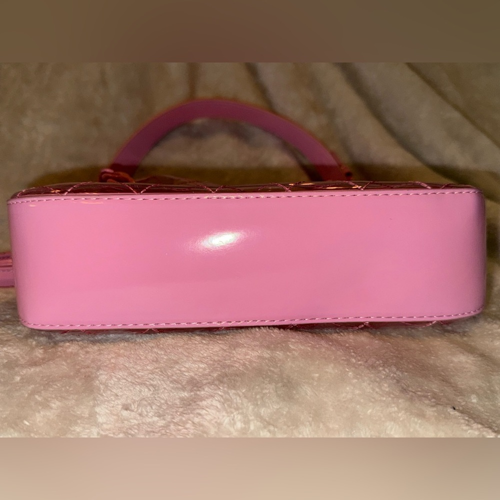 Steve Madden Clear Bubble Gum Pink Quilted Shoulder Crossbody Bag Matching Chain - Picture 10 of 16